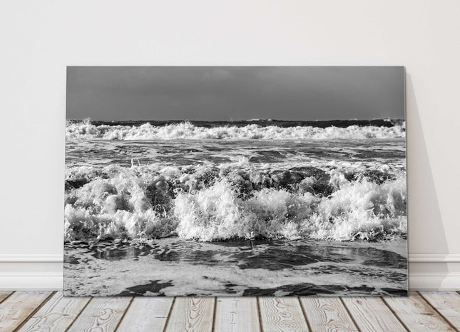 Stormy sea in Cornwall Breaking waves Portreath beach, Cornwall Black and white