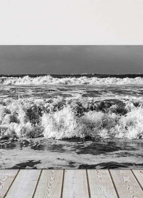 Stormy sea in Cornwall Breaking waves Portreath beach, Cornwall Black and white