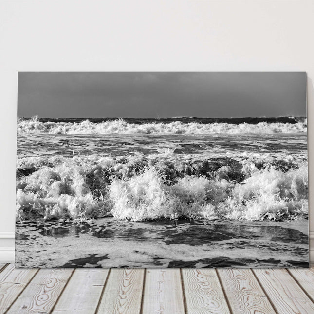 Stormy sea in Cornwall Breaking waves Portreath beach, Cornwall Black and white