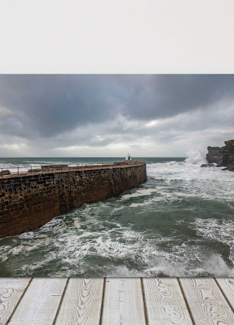 Portreath Harbour, Cornwall. Stormy seas. Canvas picture print.