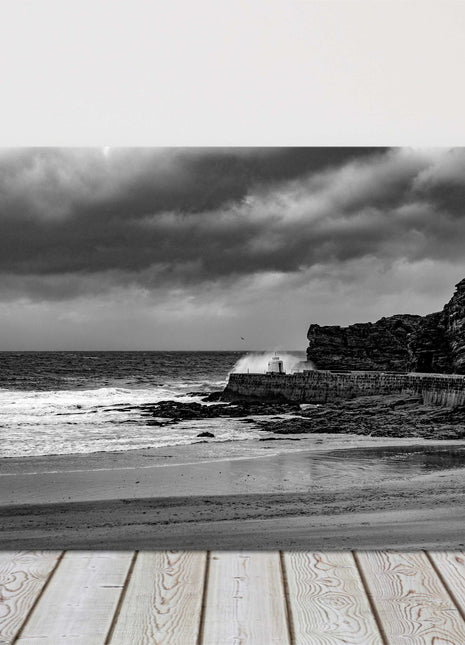 Portreath Harbour Cornwall b&w stormy day, seascape canvas picture landscape