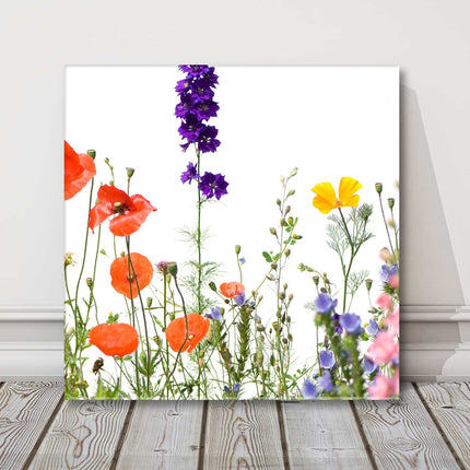 Wild Flowers canvas picture print. Colourful flowers on a white background.
