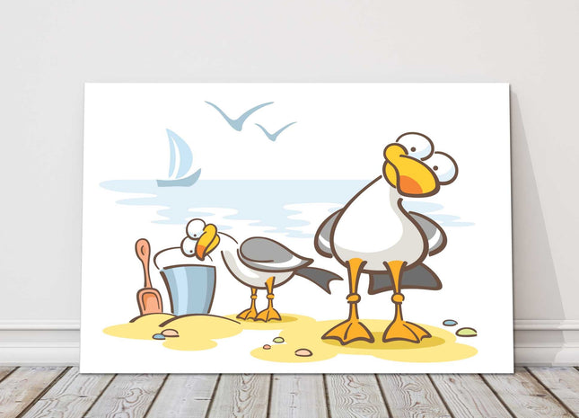 Cartoon Seagulls canvas picture print