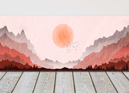 Mountain landscape illustration with moon setting over the valley canvas