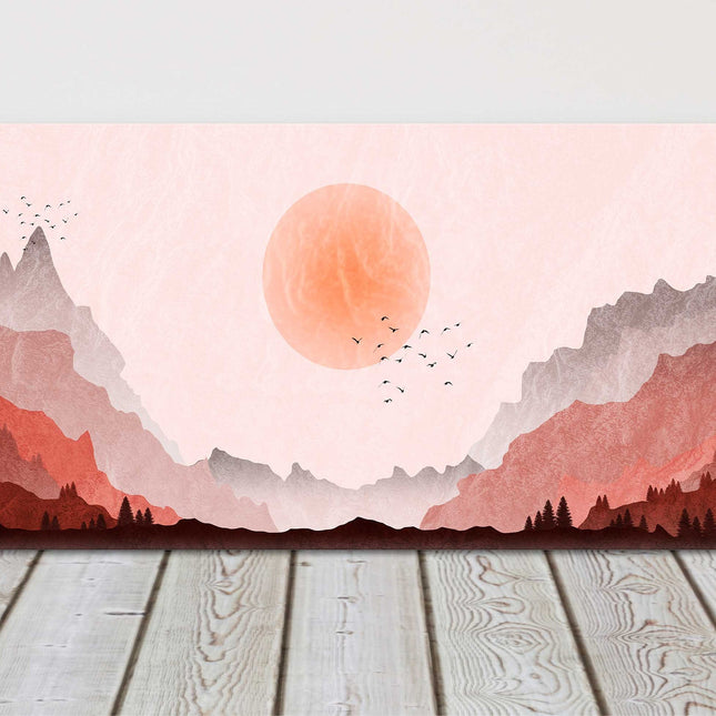 Mountain landscape illustration with moon setting over the valley canvas