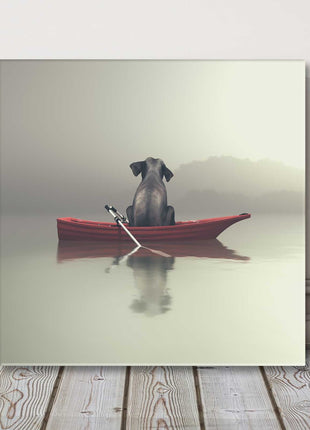 Elephant sitting in a boat funny canvas picture print square