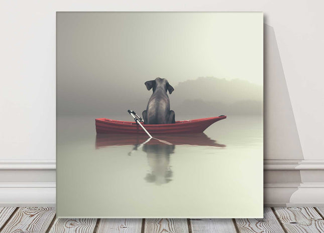 Elephant sitting in a boat funny canvas picture print square