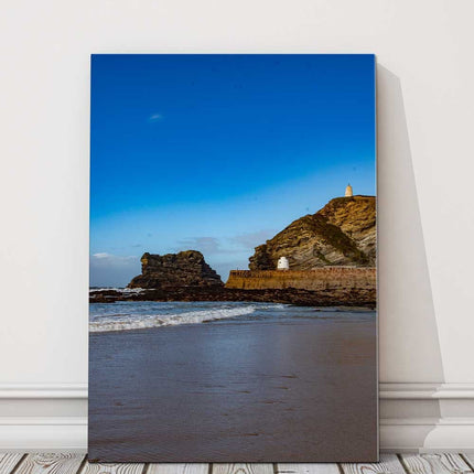 Portreath Beach harbour wall, Cornwall. Canvas picture print stretcher frame