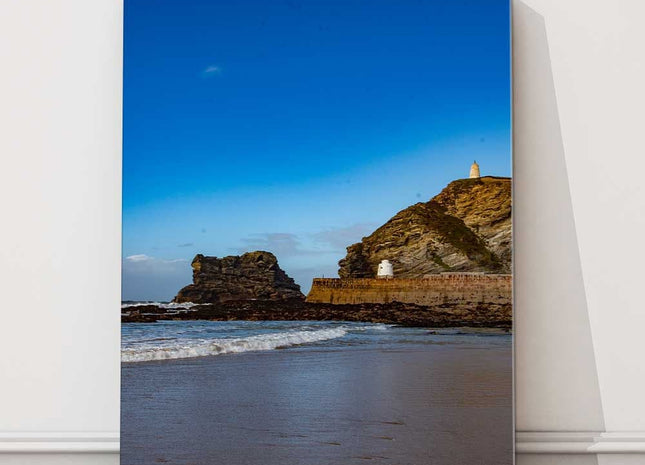 Portreath Beach harbour wall, Cornwall. Canvas picture print stretcher frame