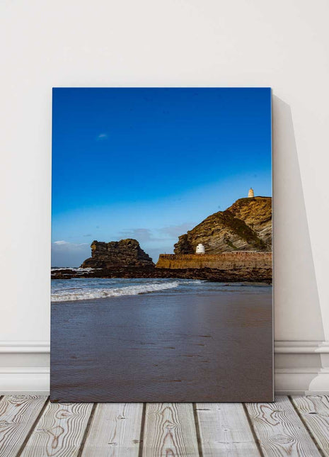 Portreath Beach harbour wall, Cornwall. Canvas picture print stretcher frame