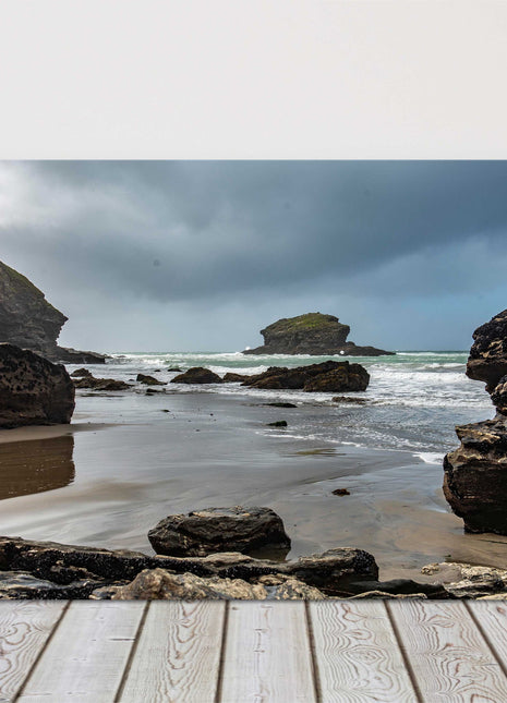 Portreath beach on a stormy day. Canvas picture print