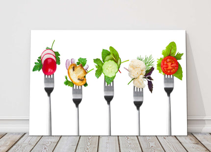 vegetables on forks kitchen canvas picture print landscape white background