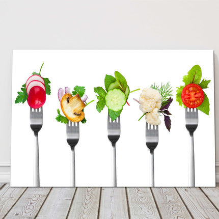 vegetables on forks kitchen canvas picture print landscape white background