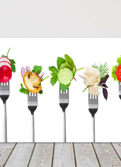 vegetables on forks kitchen canvas picture print landscape white background