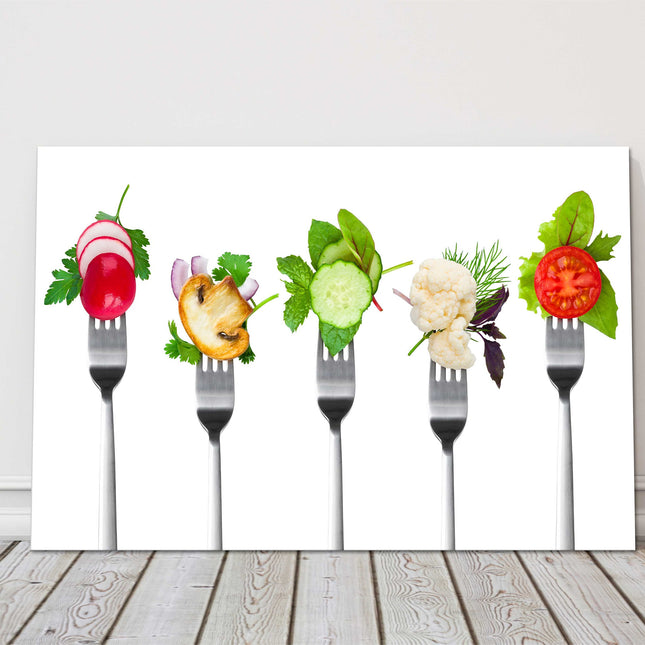 vegetables on forks kitchen canvas picture print landscape white background