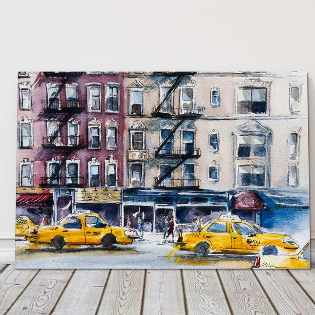New York street, Watercolour sketch. Canvas picture print
