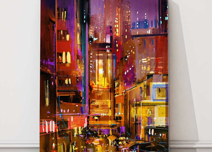 Colourful city night scene, canvas picture print. Modern style canvas picture