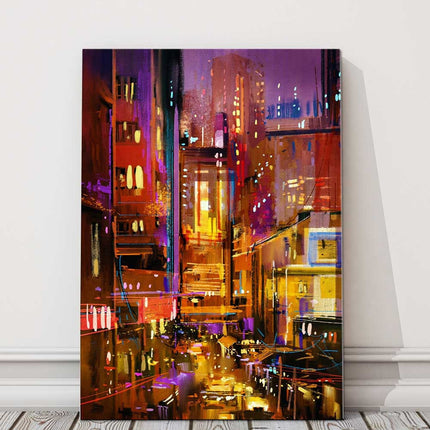 Colourful city night scene, canvas picture print. Modern style canvas picture