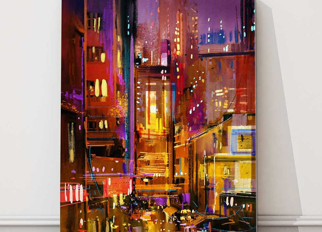 Colourful city night scene, canvas picture print. Modern style canvas picture
