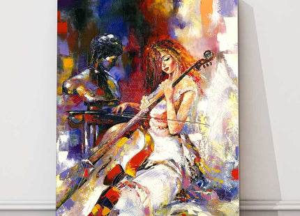 Girl playing a violoncello, oil painting printed canvas picture.