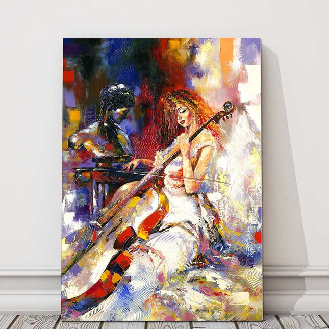 Girl playing a violoncello, oil painting printed canvas picture.