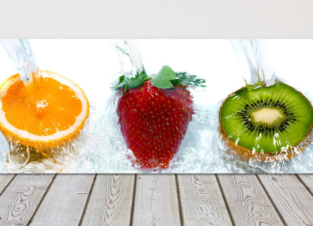 fruit running water ideal kitchen canvas picture pirnt orange strawbery kiwi