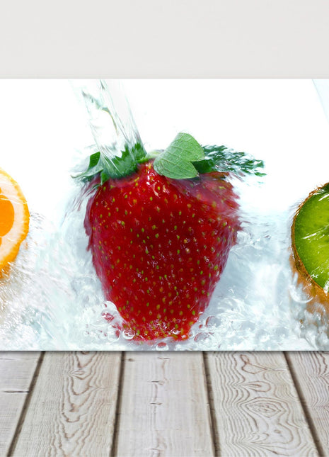 fruit running water ideal kitchen canvas picture pirnt orange strawbery kiwi
