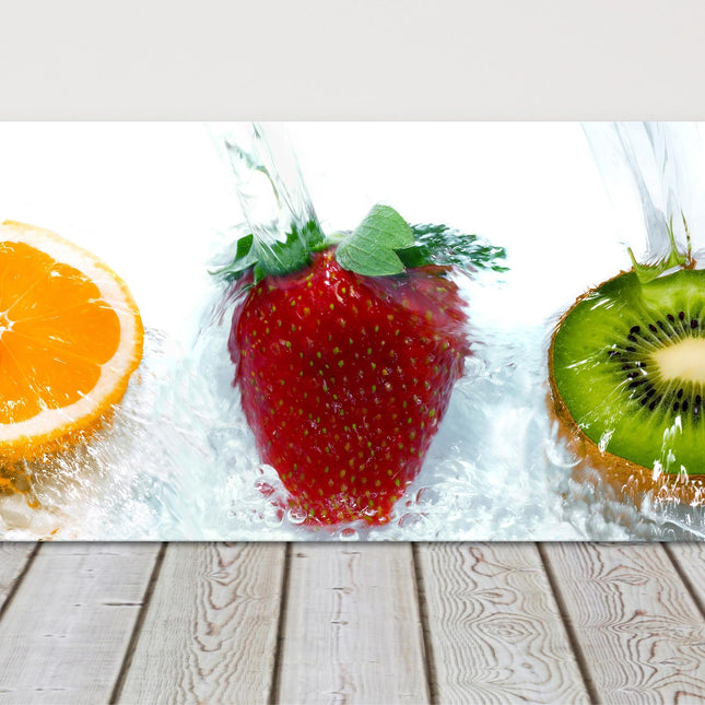 fruit running water ideal kitchen canvas picture pirnt orange strawbery kiwi