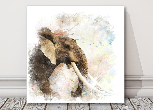 Elephant colour splash watercolour painting canvas picture print square
