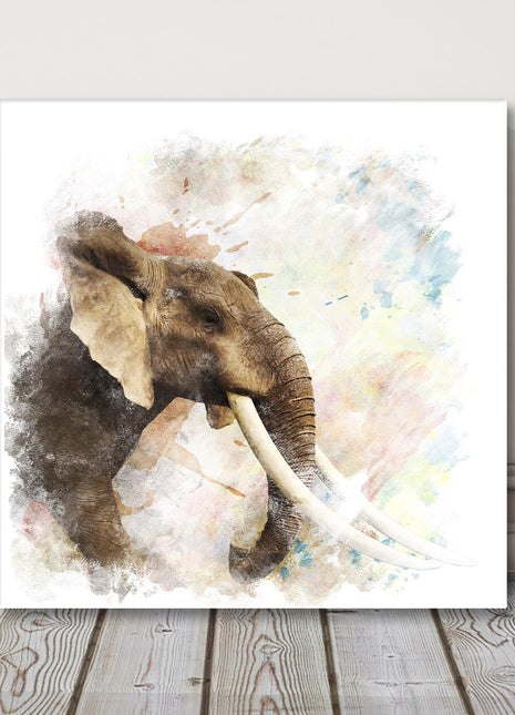 Elephant colour splash watercolour painting canvas picture print square