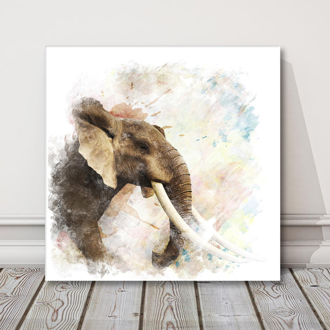 Elephant colour splash watercolour painting canvas picture print square
