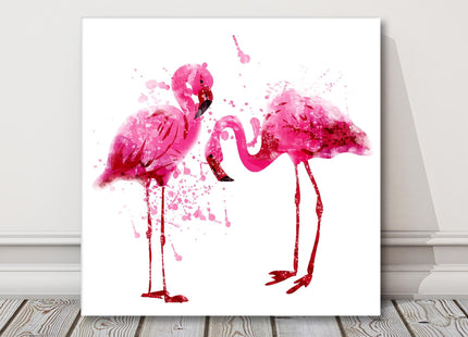 Pink flamingos art painting style canvas picture print pink and white