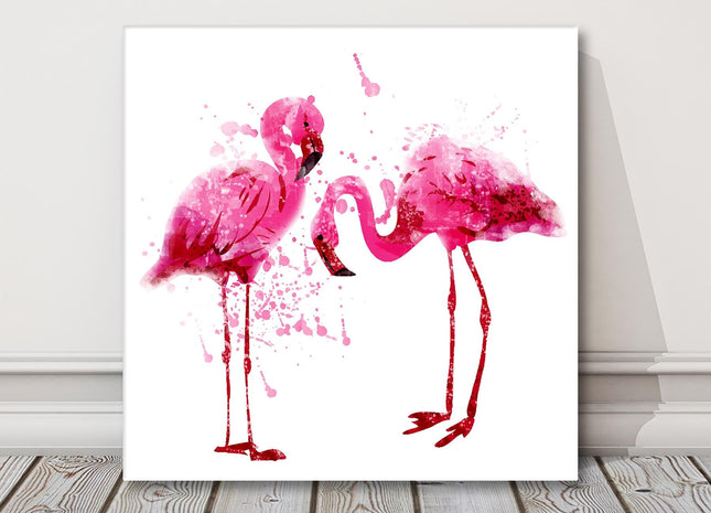 Pink flamingos art painting style canvas picture print pink and white