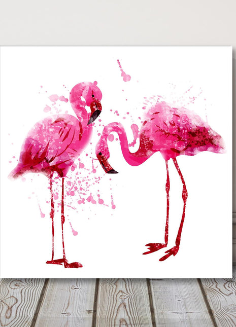 Pink flamingos art painting style canvas picture print pink and white