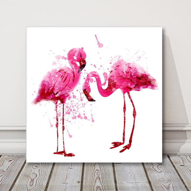 Pink flamingos art painting style canvas picture print pink and white