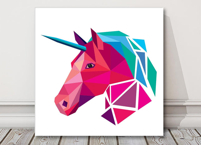 Unicorn, geometric shapes. Canvas picture print, Vibrant wall art.