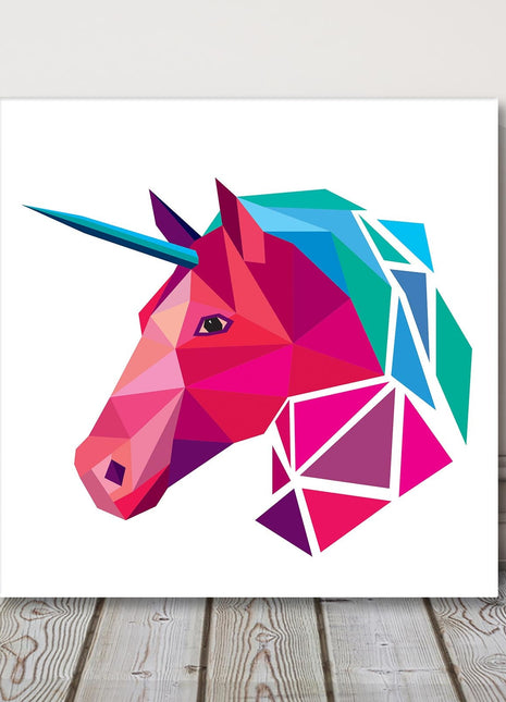 Unicorn, geometric shapes. Canvas picture print, Vibrant wall art.