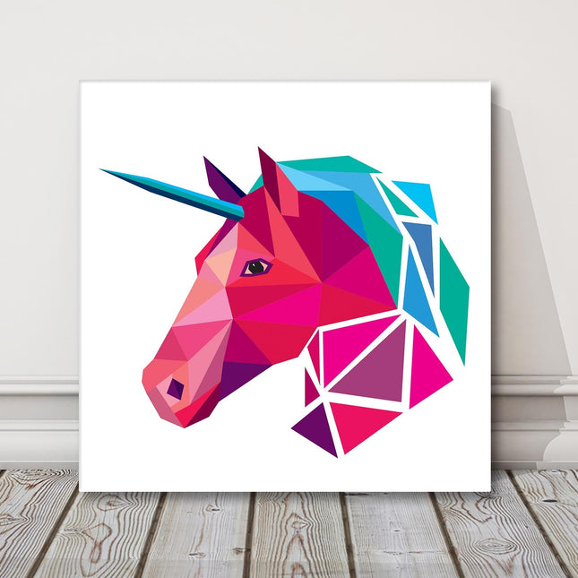 Unicorn, geometric shapes. Canvas picture print, Vibrant wall art.