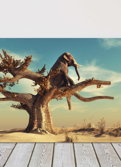 Elephant in a tree. Printed as a canvas picture print.