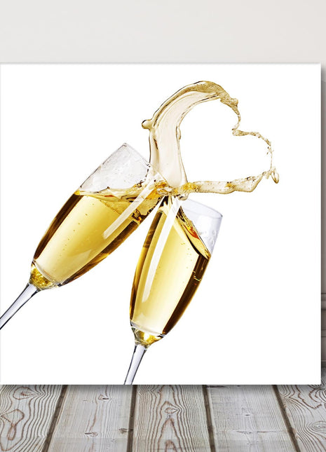 Champagne flutes, love heart, canvas picture print.