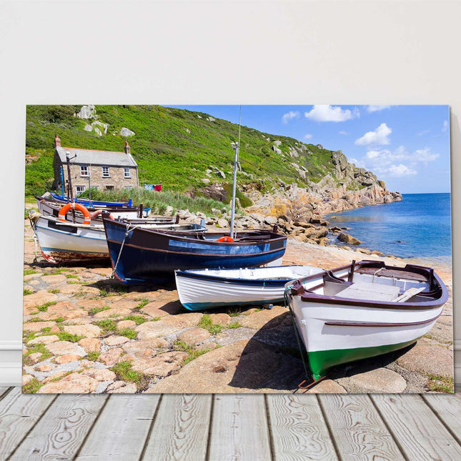 Penberth fishing boasts cornwall harbour town canvas picture print