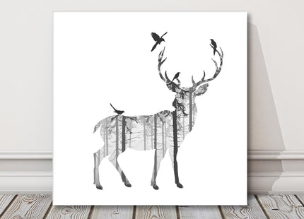 Stag with forest images modern art on white background canvas picture print