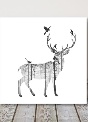 Stag with forest images modern art on white background canvas picture print