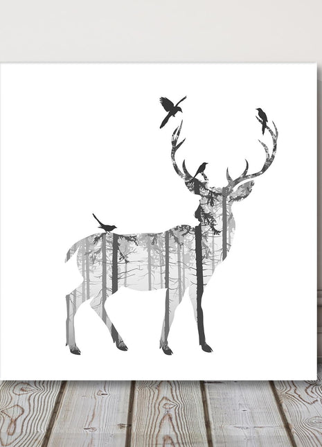 Stag with forest images modern art on white background canvas picture print