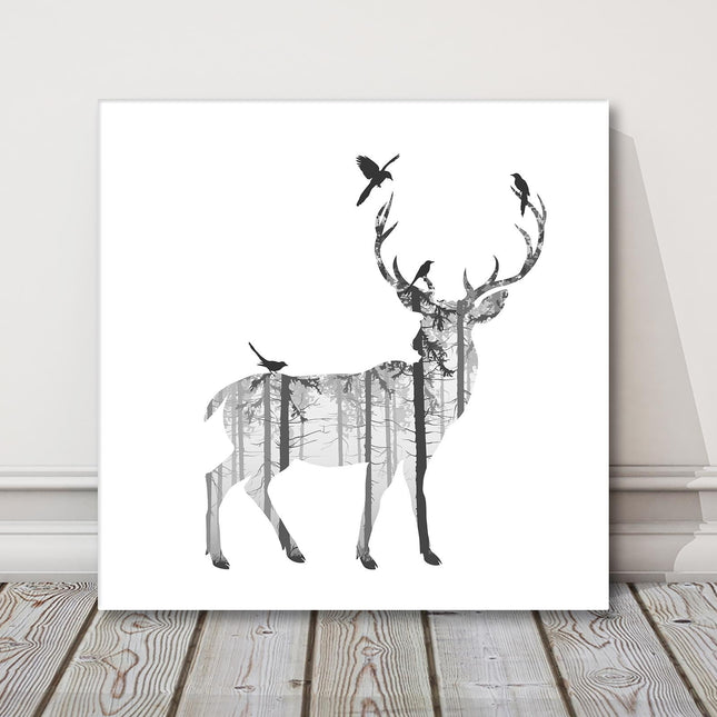 Stag with forest images modern art on white background canvas picture print