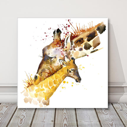 Giraffe cuddles art paint splash painting white background canvas picture print