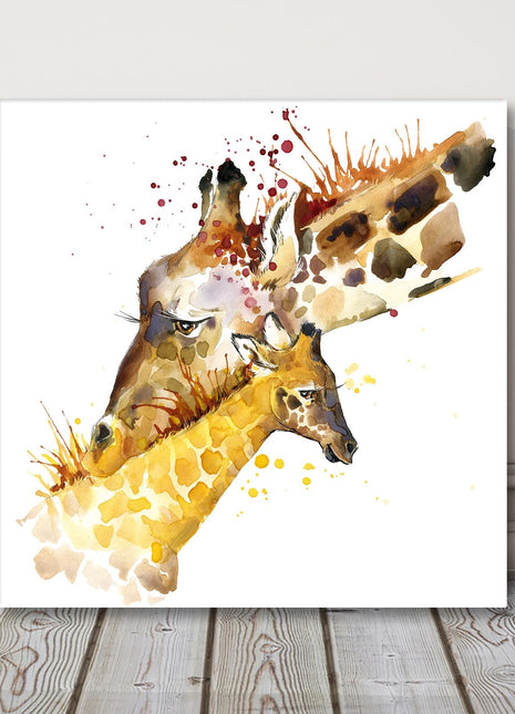 Giraffe cuddles art paint splash painting white background canvas picture print