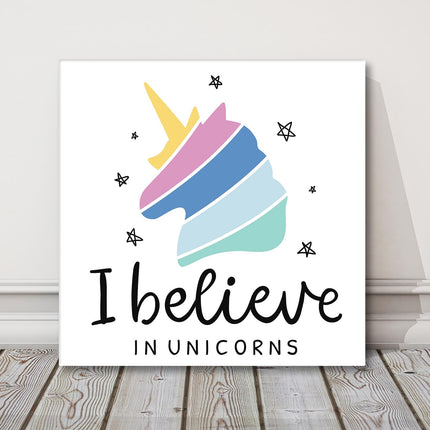 Unicorn, canvas picture print. Childrens room wall art.