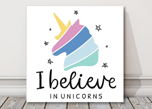 Unicorn, canvas picture print. Childrens room wall art.