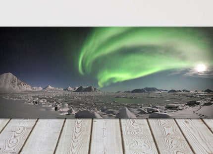 Northern lights over the frozen fjord,. panoramic canvas picture print